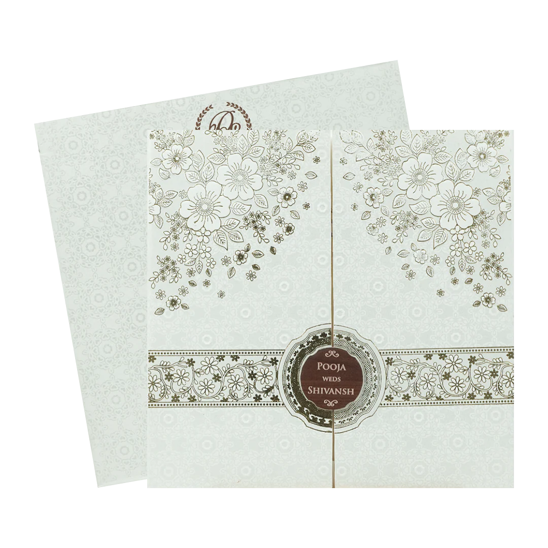White Floral Gold Band Wedding Card-KRE27010 - Image 2