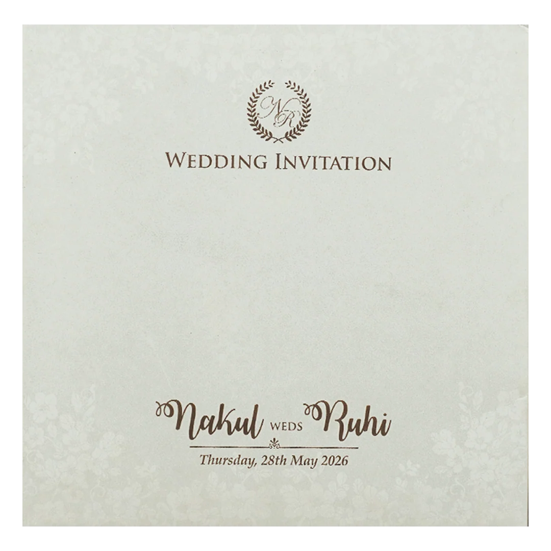 White Floral Gold Circle Padded Wedding Card-KRE28310 - Image 4