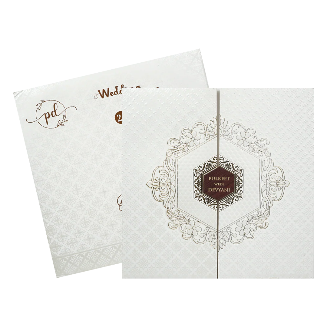 White Floral Hexagon Padded Wedding Card-KJTS1857 - Image 2