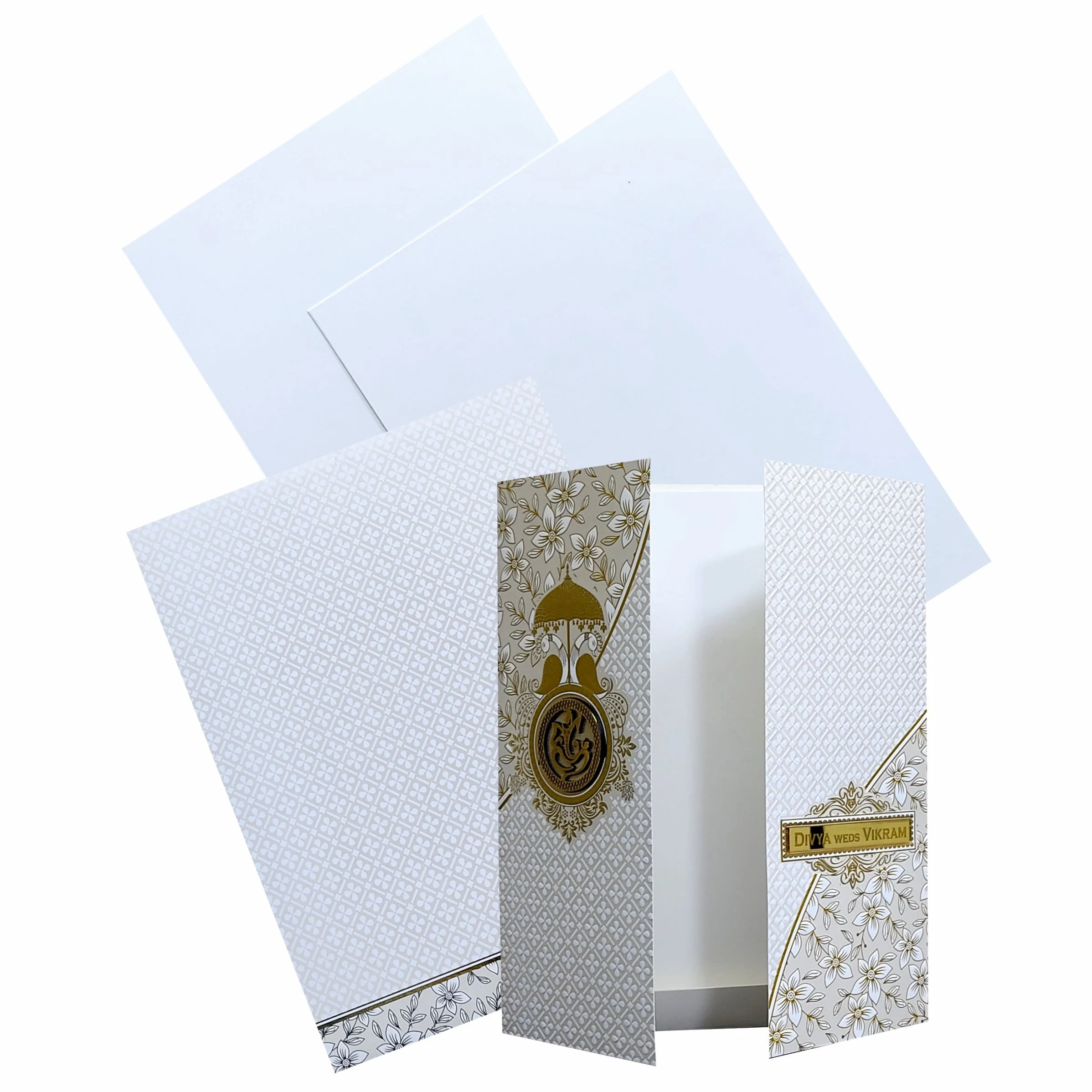 White Floral Nameplate Invitation Card-KNK9203W
