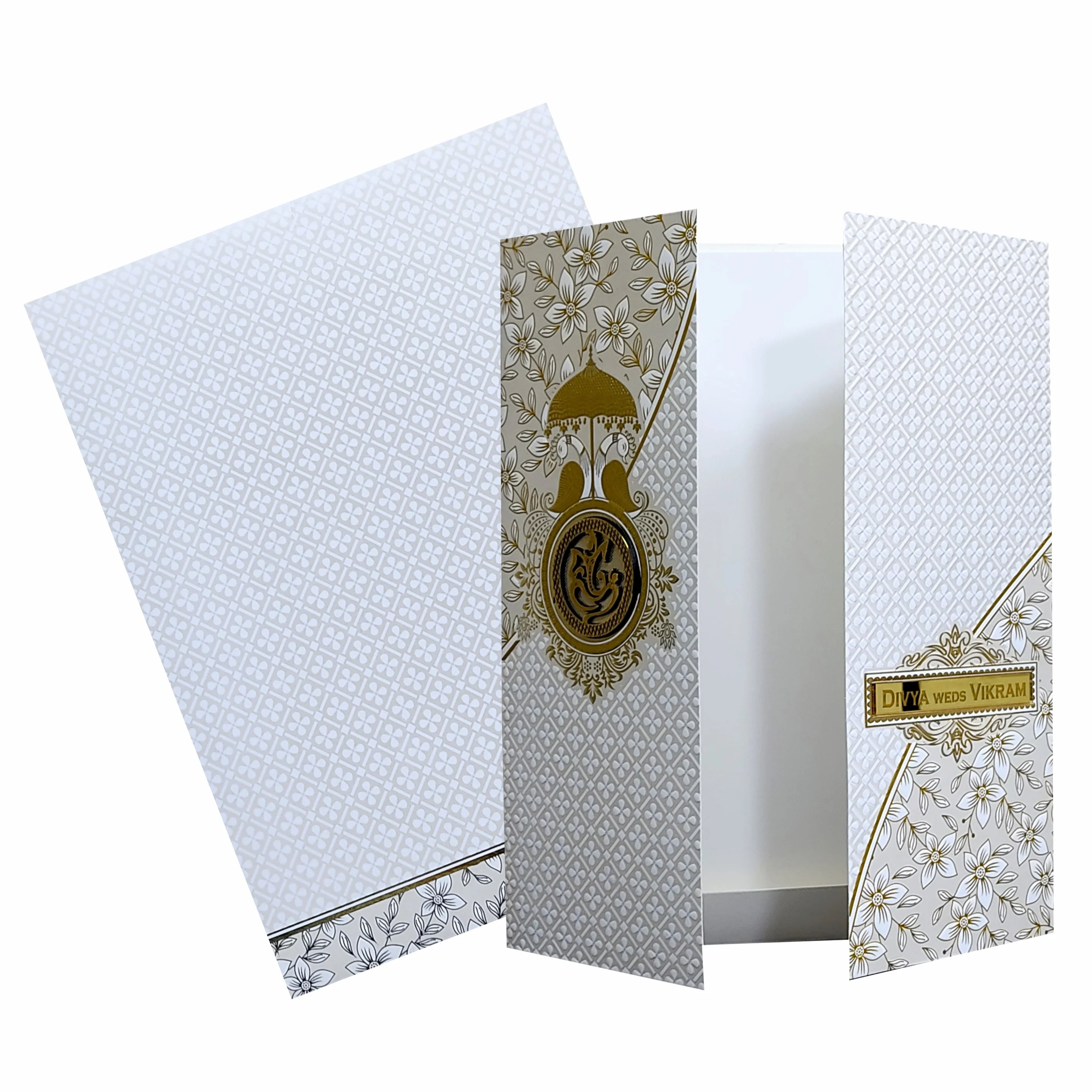 White Floral Nameplate Invitation Card-KNK9203W - Image 2