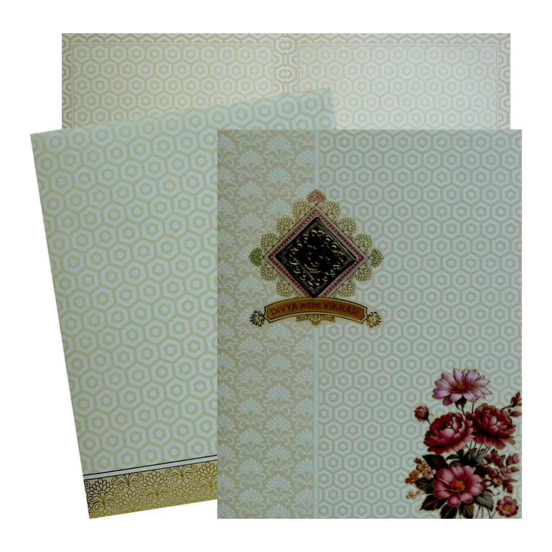 White Floral Nameplate Wedding Card-KNJP1202