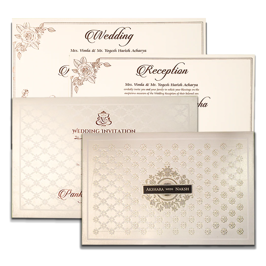 White Floral Padded Wedding Card-KSH73520