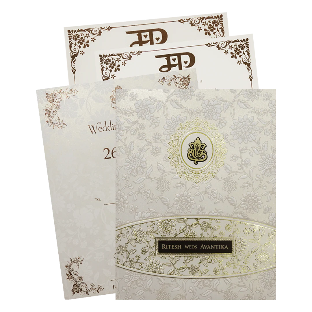 White Floral Padded Wedding Card-KSH73590