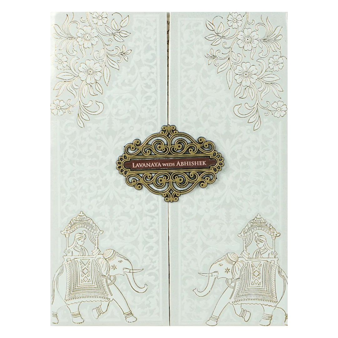 White Floral Royal Elephant Padded Wedding Card-KRE26370 - Image 3