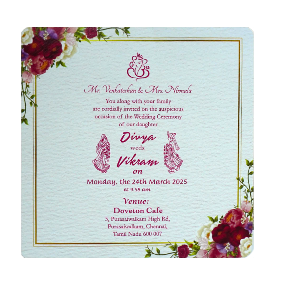 White Floral Single Sheet Invitation-KNIC7303 - Image 2
