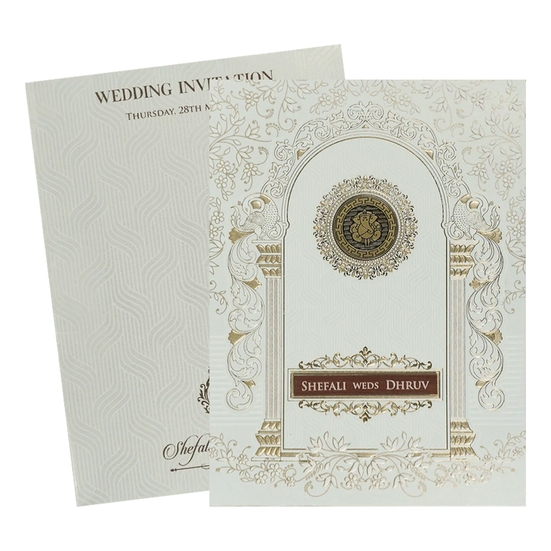 White Ganesha Arch Wedding Card-KRE28410 - Image 2