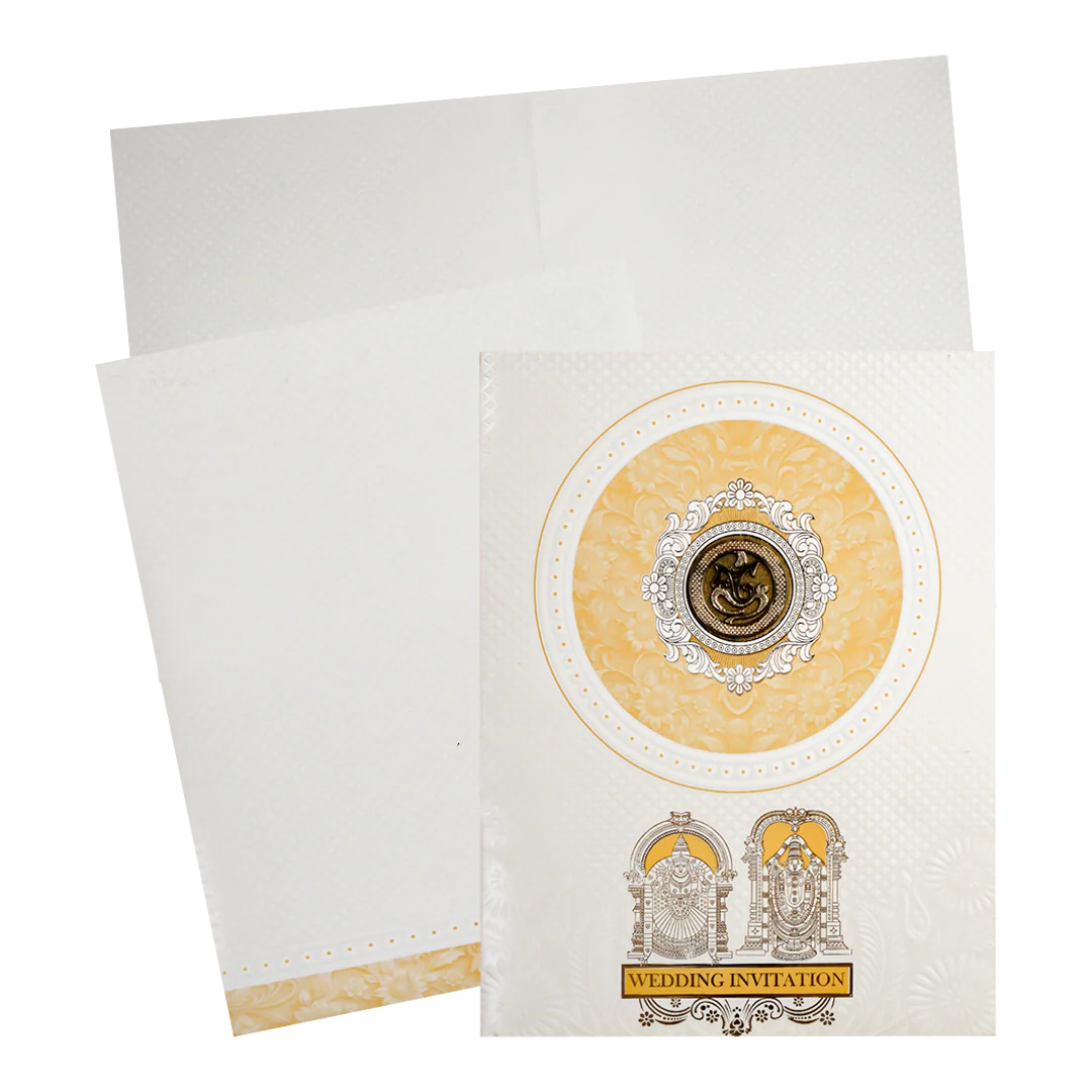 White Ganesha Balaji Wedding Card-KNJS2085Y