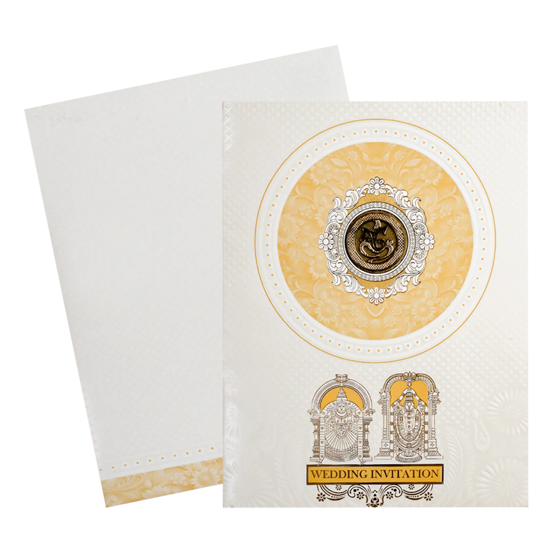 White Ganesha Balaji Wedding Card-KNJS2085Y - Image 2