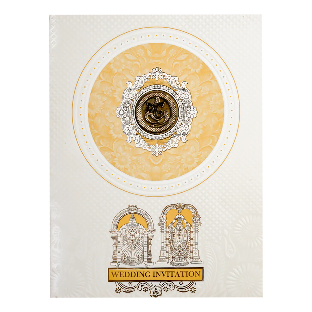 White Ganesha Balaji Wedding Card-KNJS2085Y - Image 3