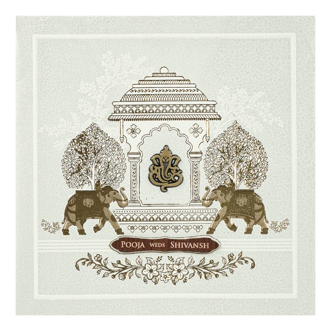 White Ganesha Elephant Wedding Card-KRE27740 - Image 3