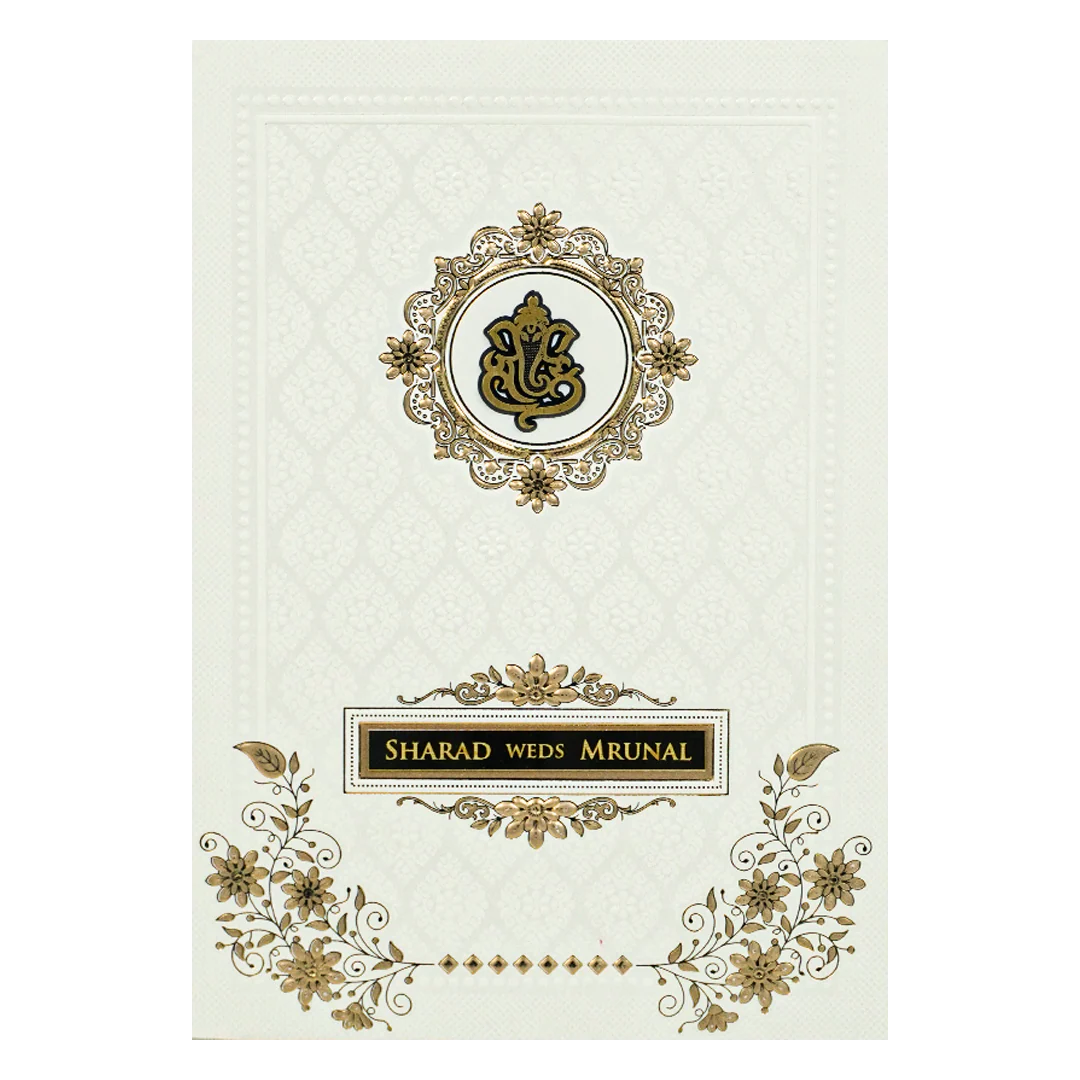 White Ganesh Embossed Floral Wedding card-KRE28650 - Image 3