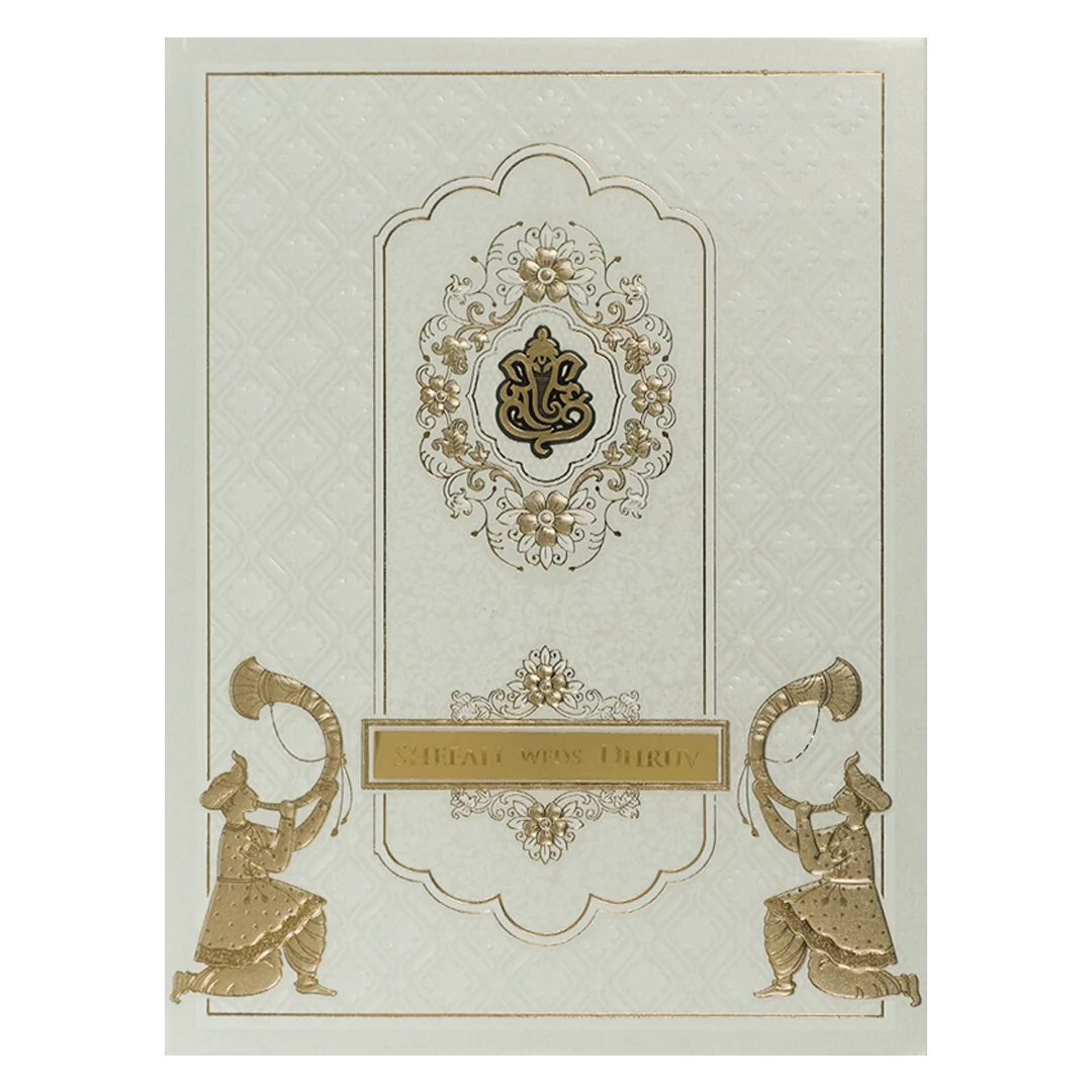 White Ganesha Embossed Padded Wedding card-KRE28110 - Image 3