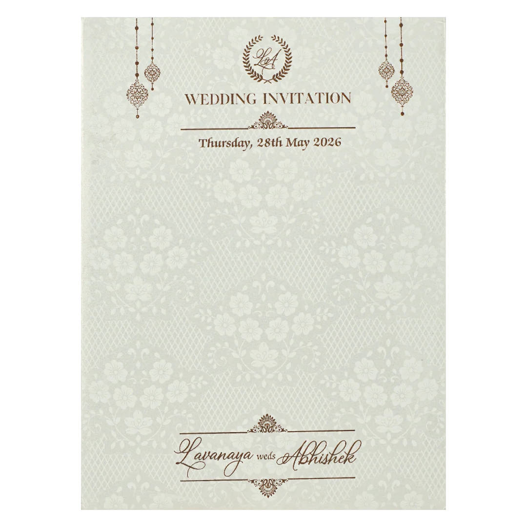 White Ganesha Floral Border Padded Wedding Card-KRE26410 - Image 4