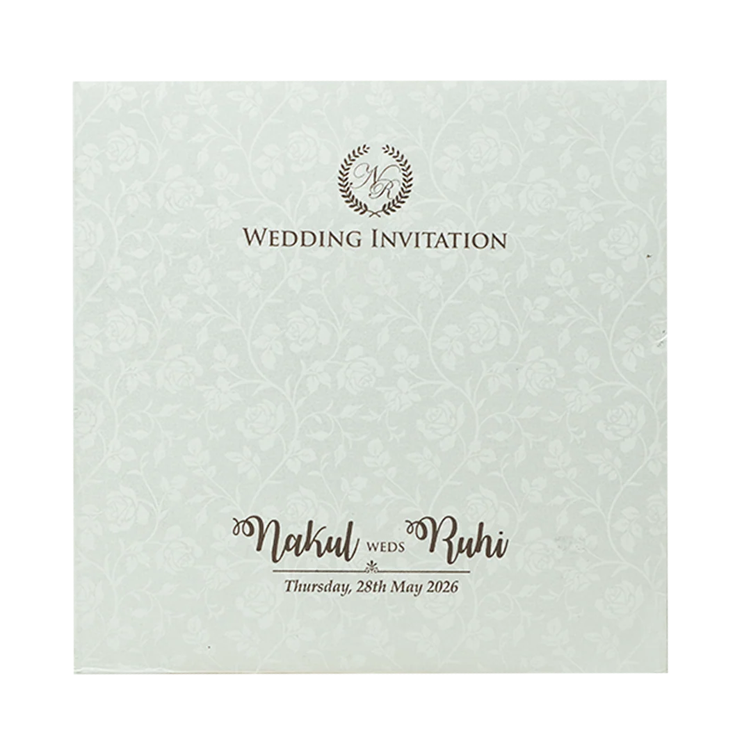 White Ganesha Floral Embossed Wedding Card-KRE28550 - Image 4