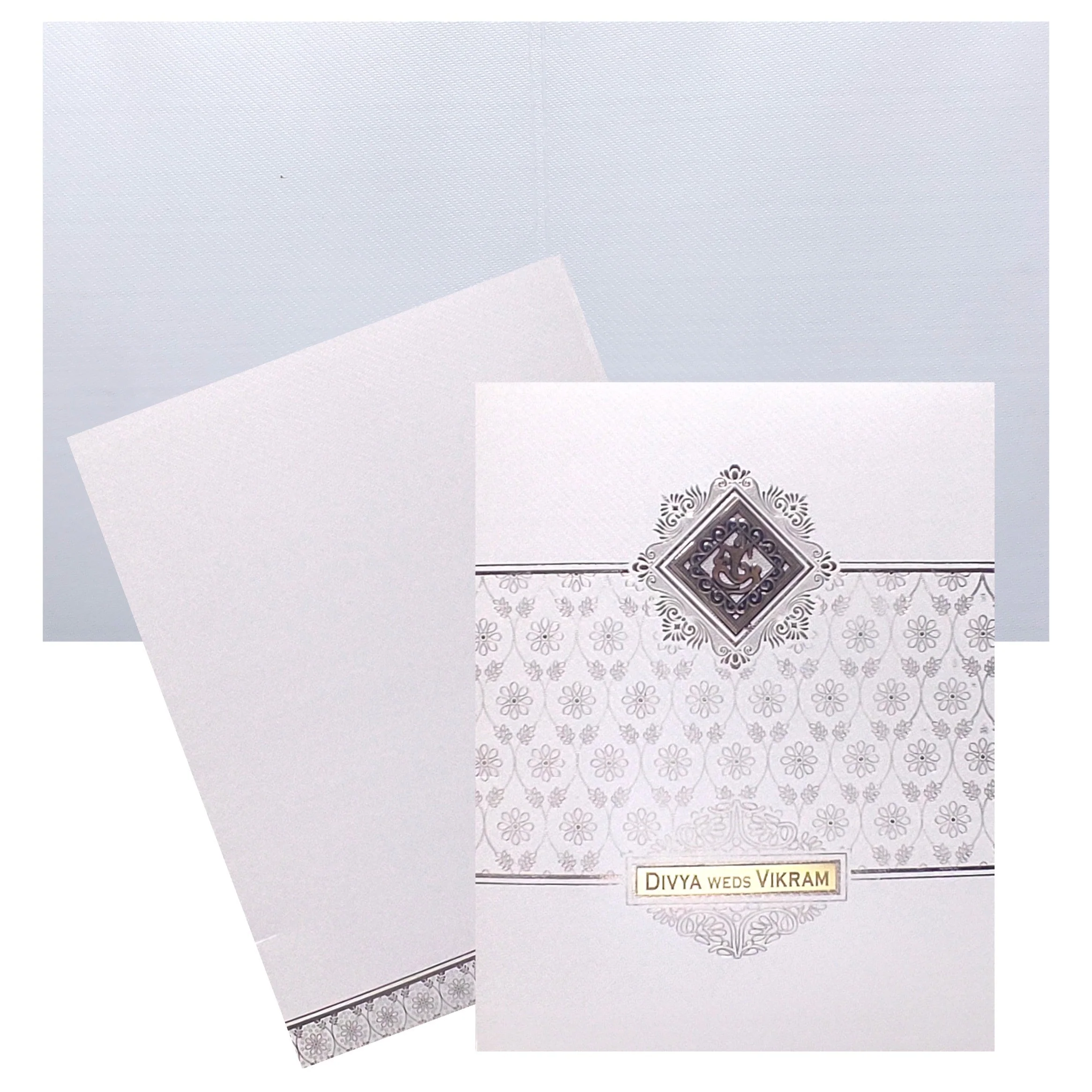 White Ganesha Floral Invitation Card-KNTW4401