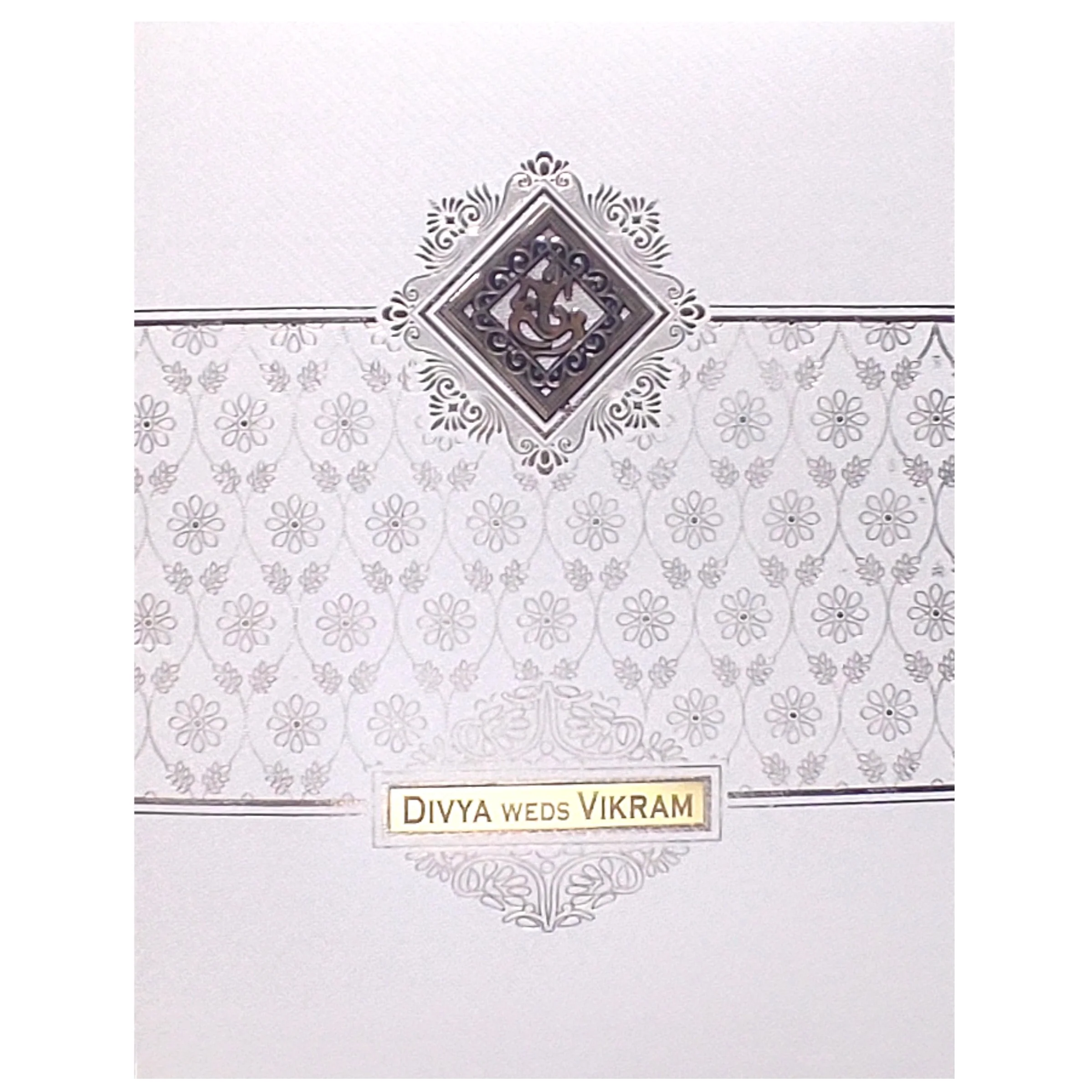 White Ganesha Floral Invitation Card-KNTW4401 - Image 3