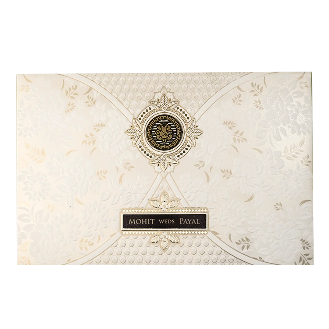 White Ganesha Floral Padded Wedding Card-KSH73530 - Image 3