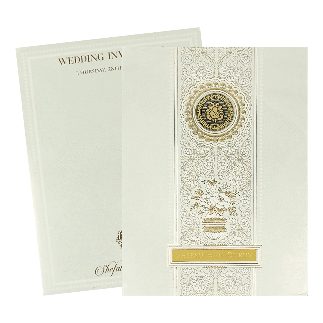 White Ganesha Floral Padded Wedding Card-KRE28220 - Image 2
