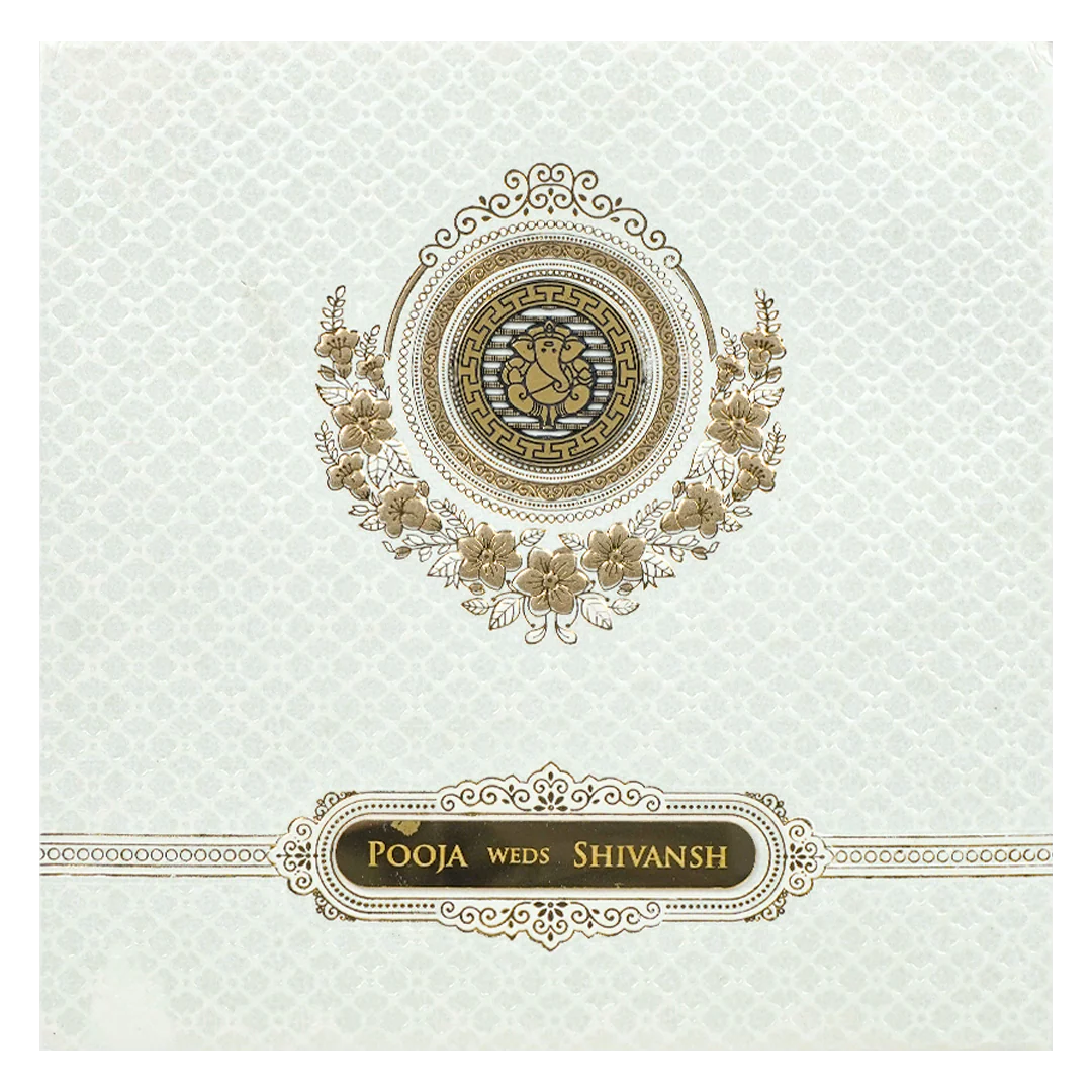 White Ganesha Floral Padded Wedding Card-KRE27590 - Image 3