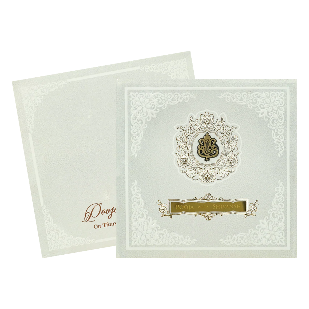 White Ganesha Floral Padded Wedding Card-KRE27580 - Image 2