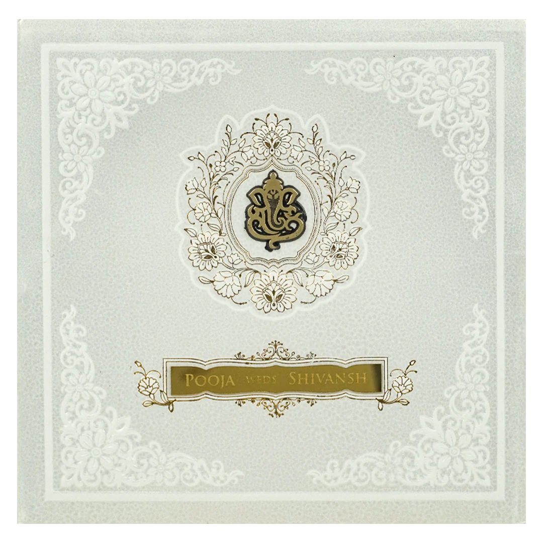 White Ganesha Floral Padded Wedding Card-KRE27580 - Image 3