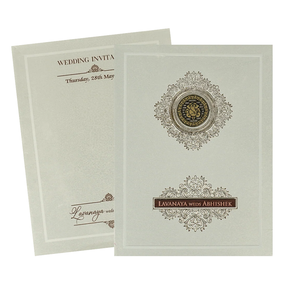 White Padded Ganesha Floral Premium Wedding Card-KRE26860 - Image 2