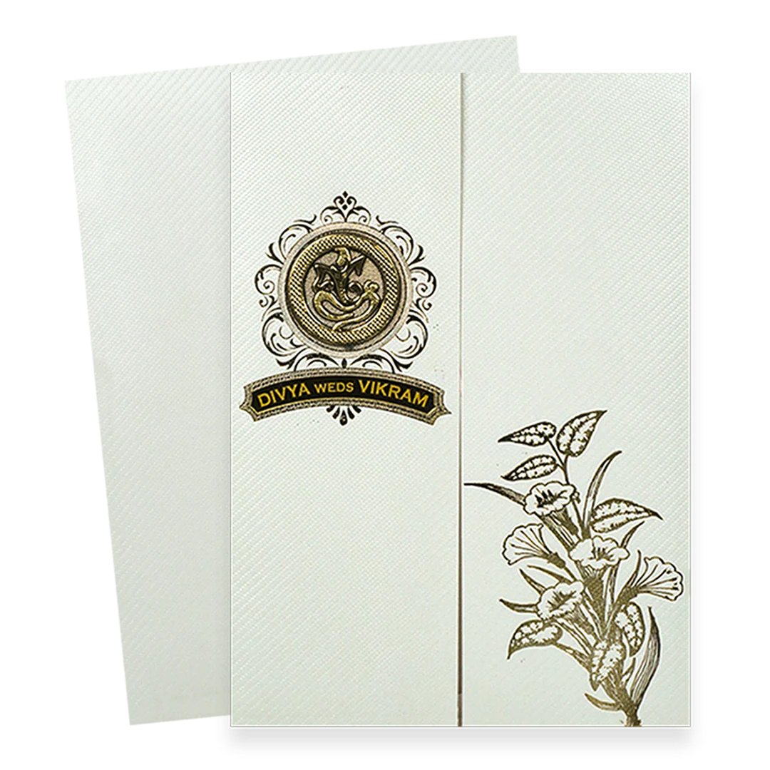 White Ganesha Floral Wedding Card-KNKTW047 - Image 2