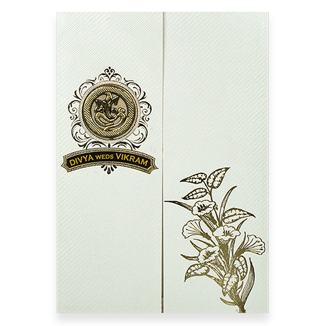 White Ganesha Floral Wedding Card-KNKTW047 - Image 3