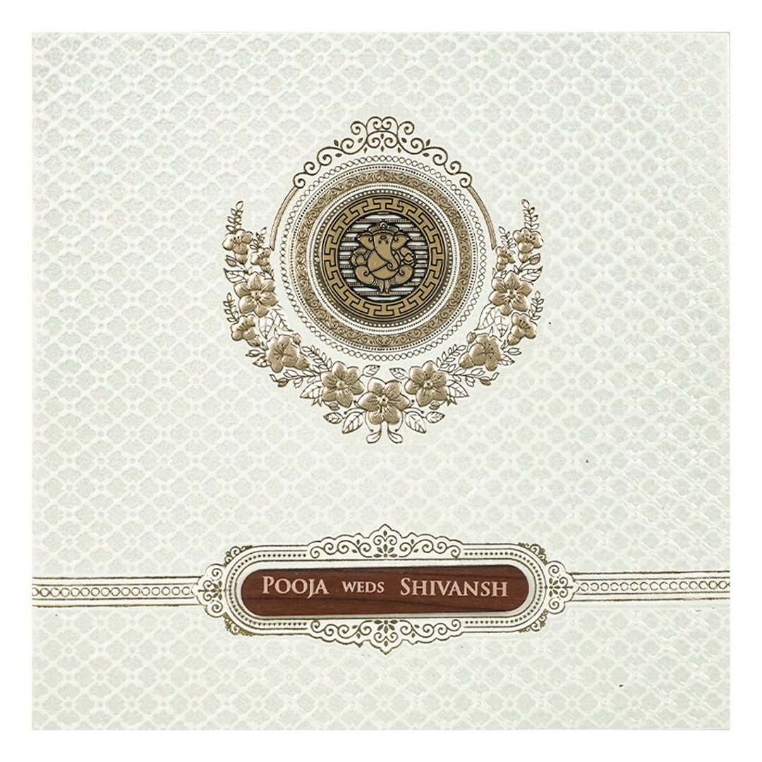 White Ganesha Floral Wedding Card-KRE27700 - Image 3