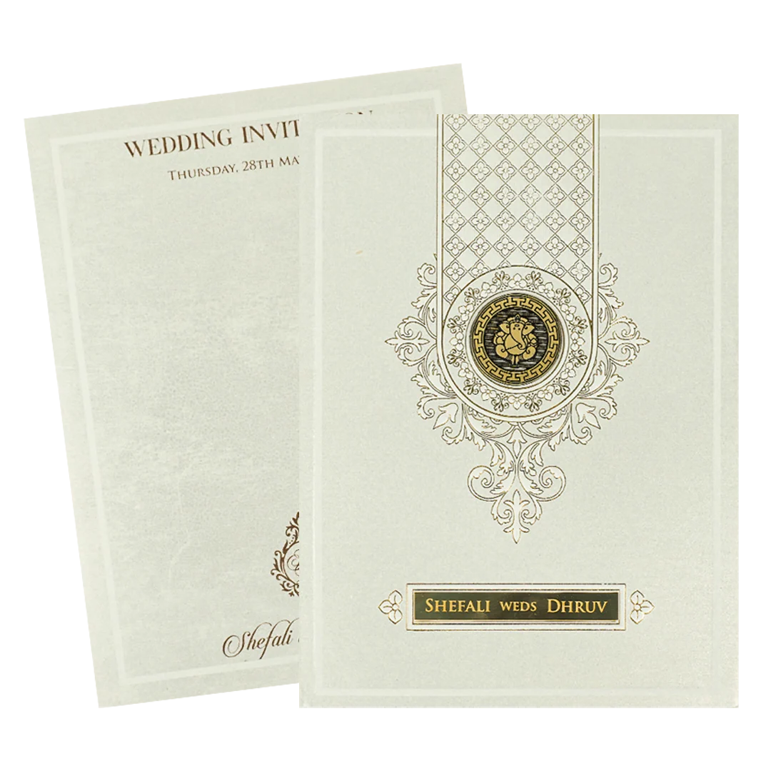White Ganesha Geometric Padded Wedding Card-KRE28180 - Image 2