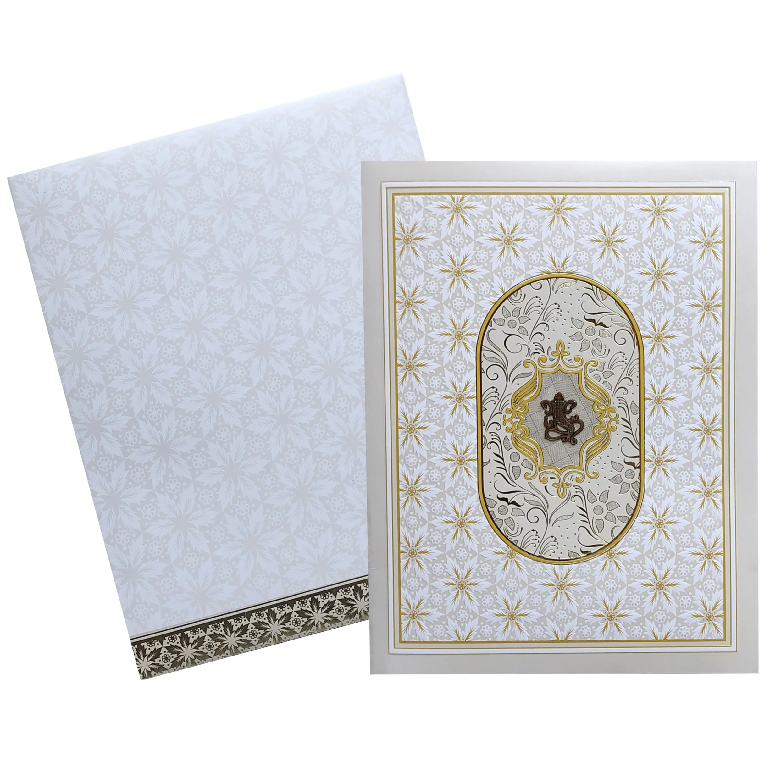 White Ganesha Gold Embossed Wedding Card-KNJS2078 - Image 2