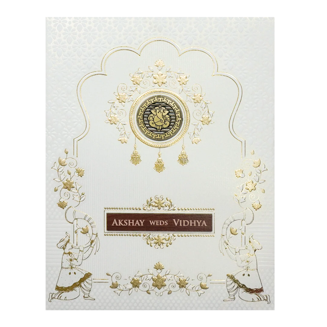 White Ganesha Gold Floral Wedding Card-KSH73620 - Image 3