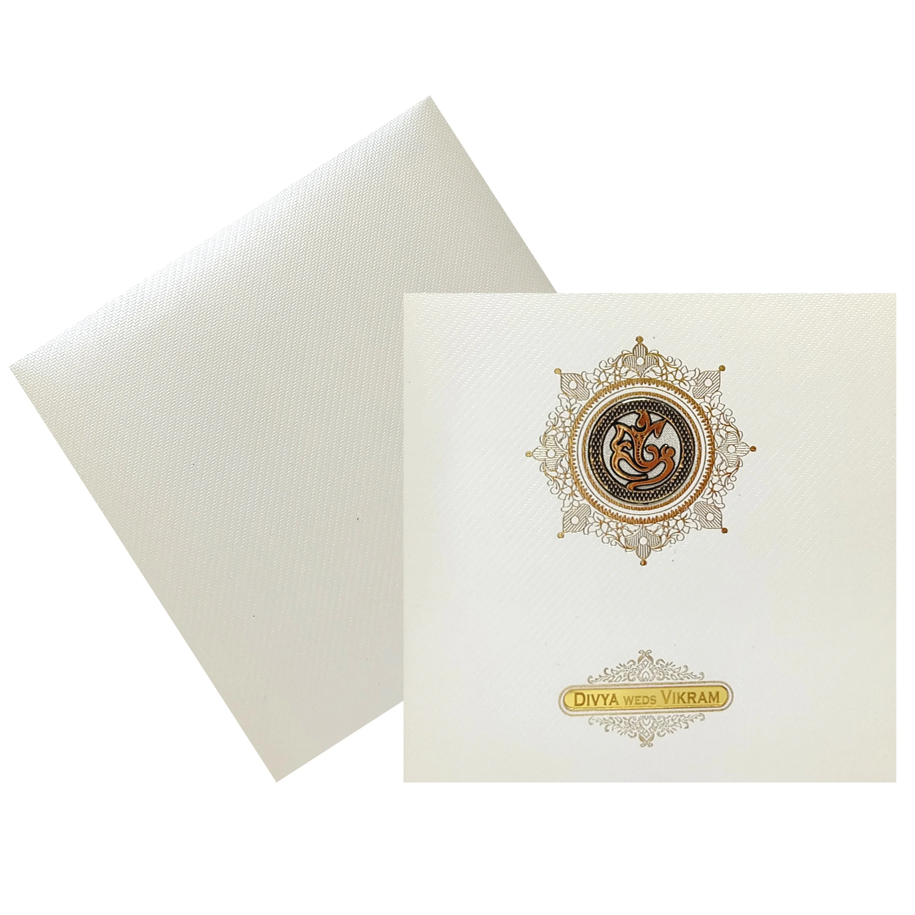 White Ganesha Invitation Card With Name Plate-KNK839MC - Image 2