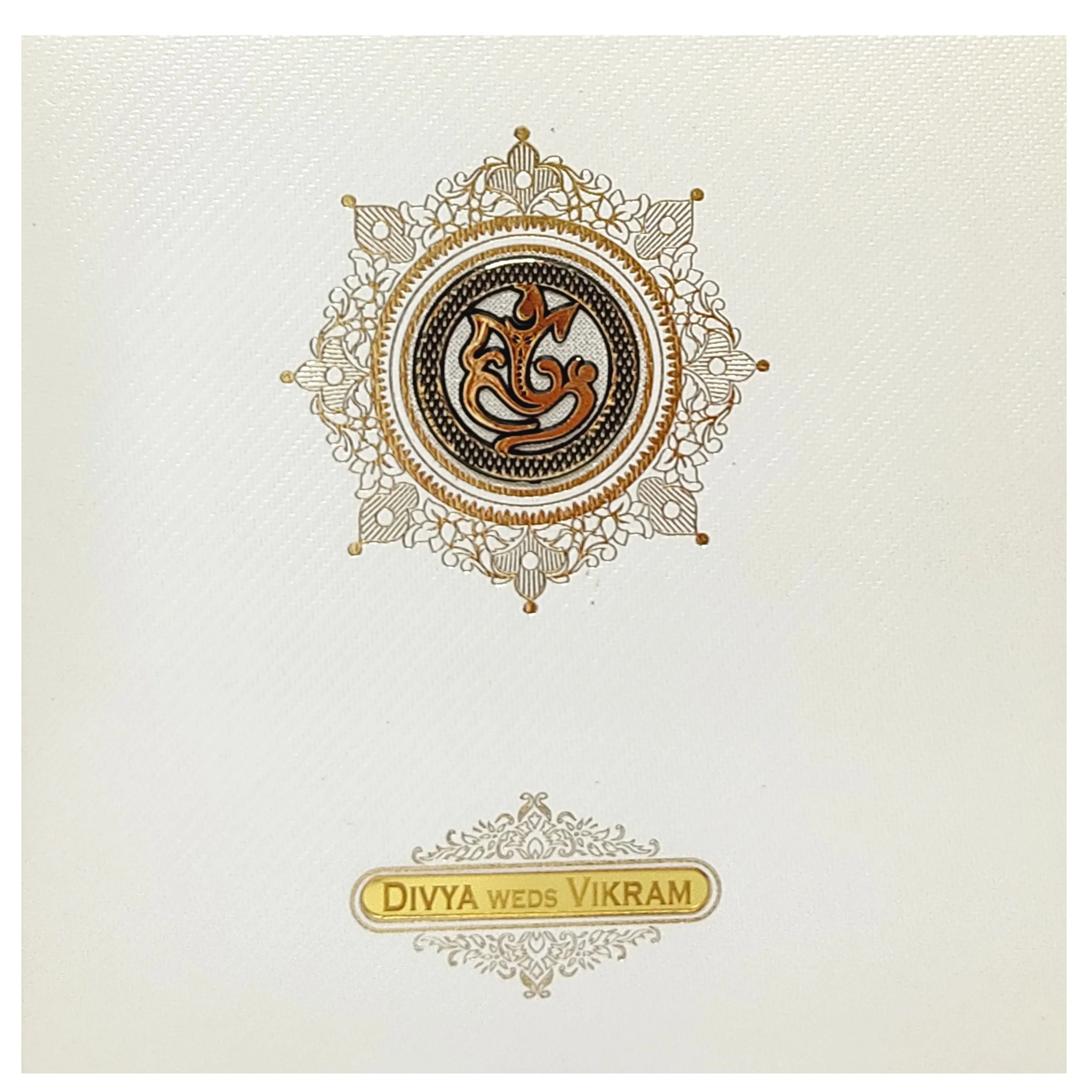 White Ganesha Invitation Card With Name Plate-KNK839MC - Image 3