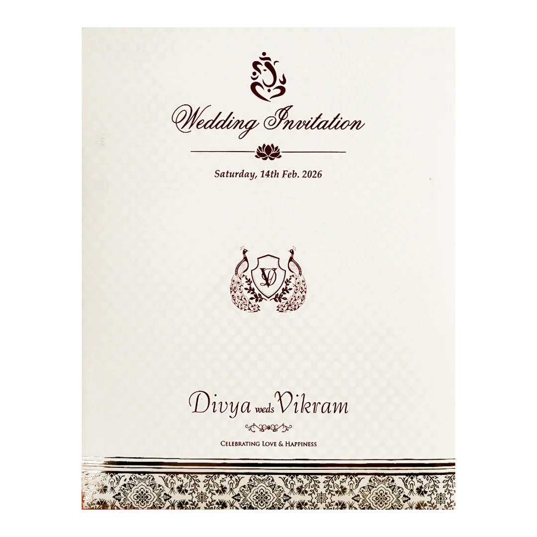 White Ganesha Laser-Cut Wedding Card-KNJS2059 - Image 4