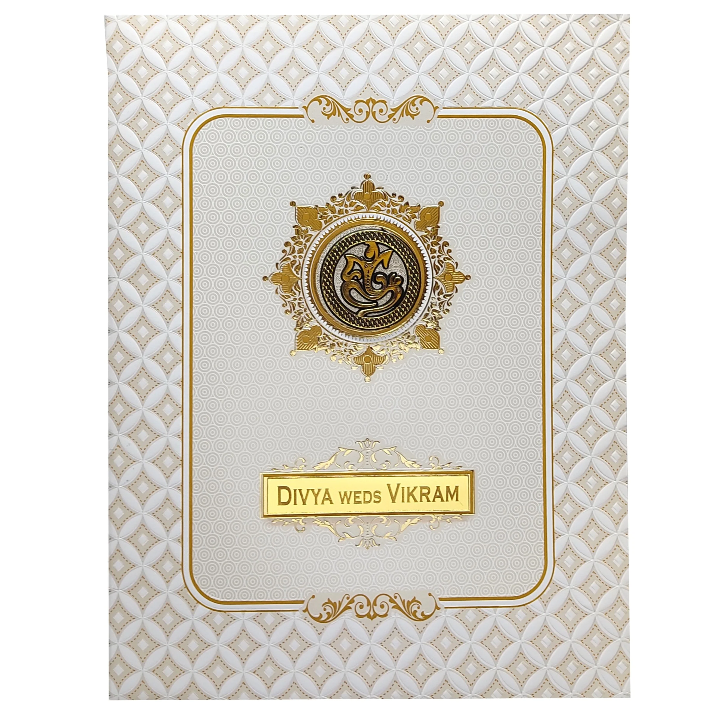 White Ganesha Nameplate Invitation Card-KNJS2072 - Image 3