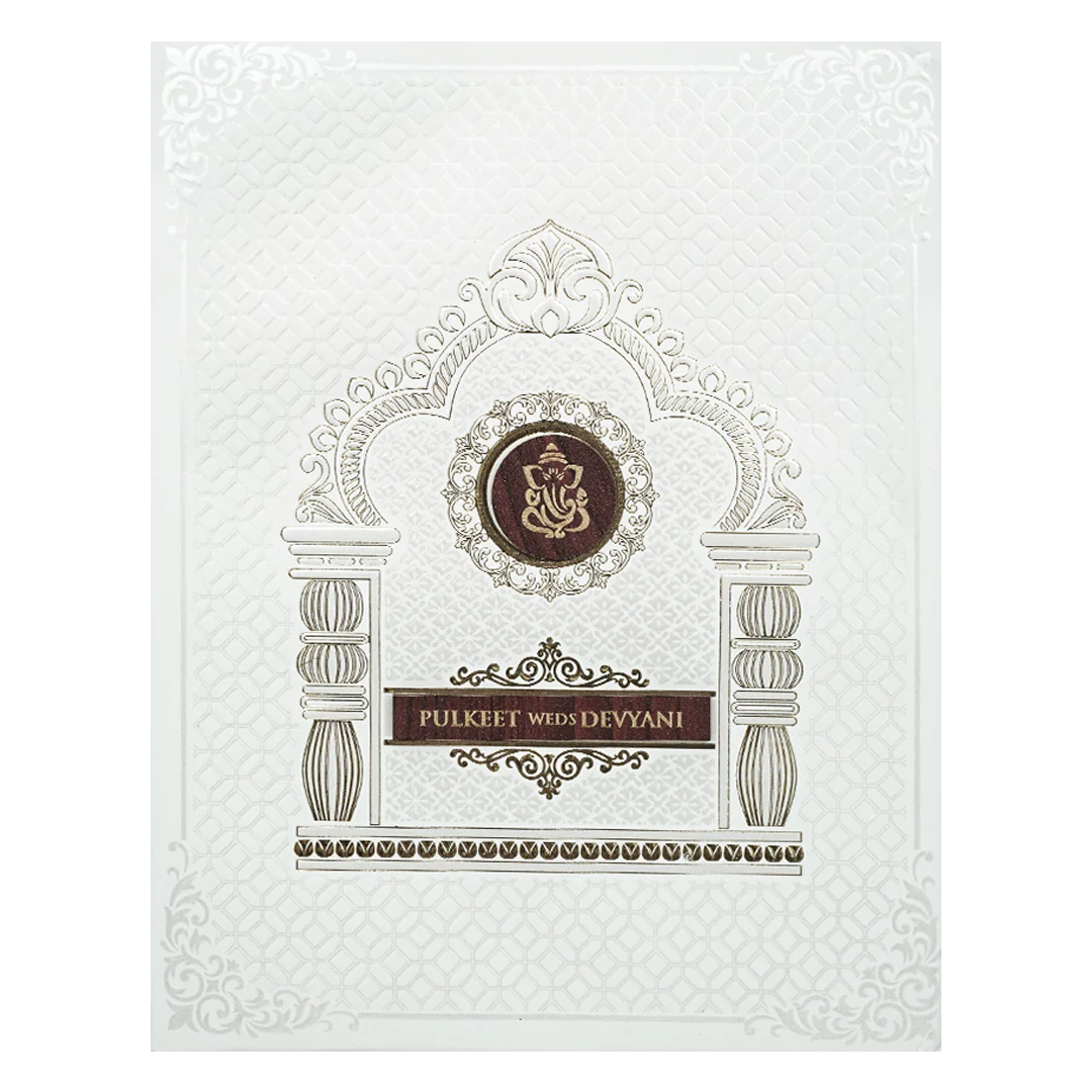White Ganesha Padded Wedding Card-KJTS1858 - Image 3