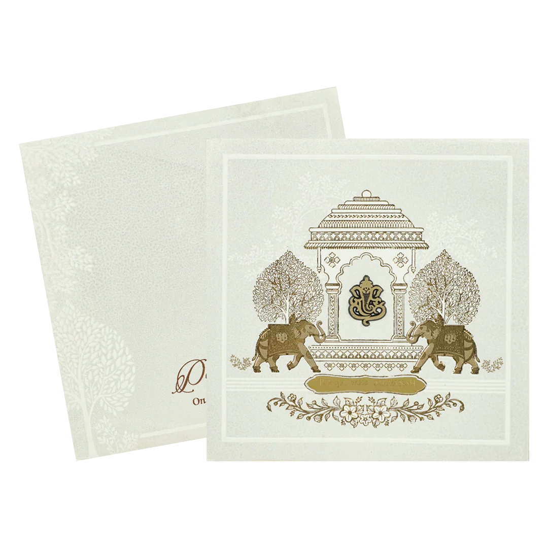 White Ganesha Palace Padded Wedding Card-KRE27550 - Image 2