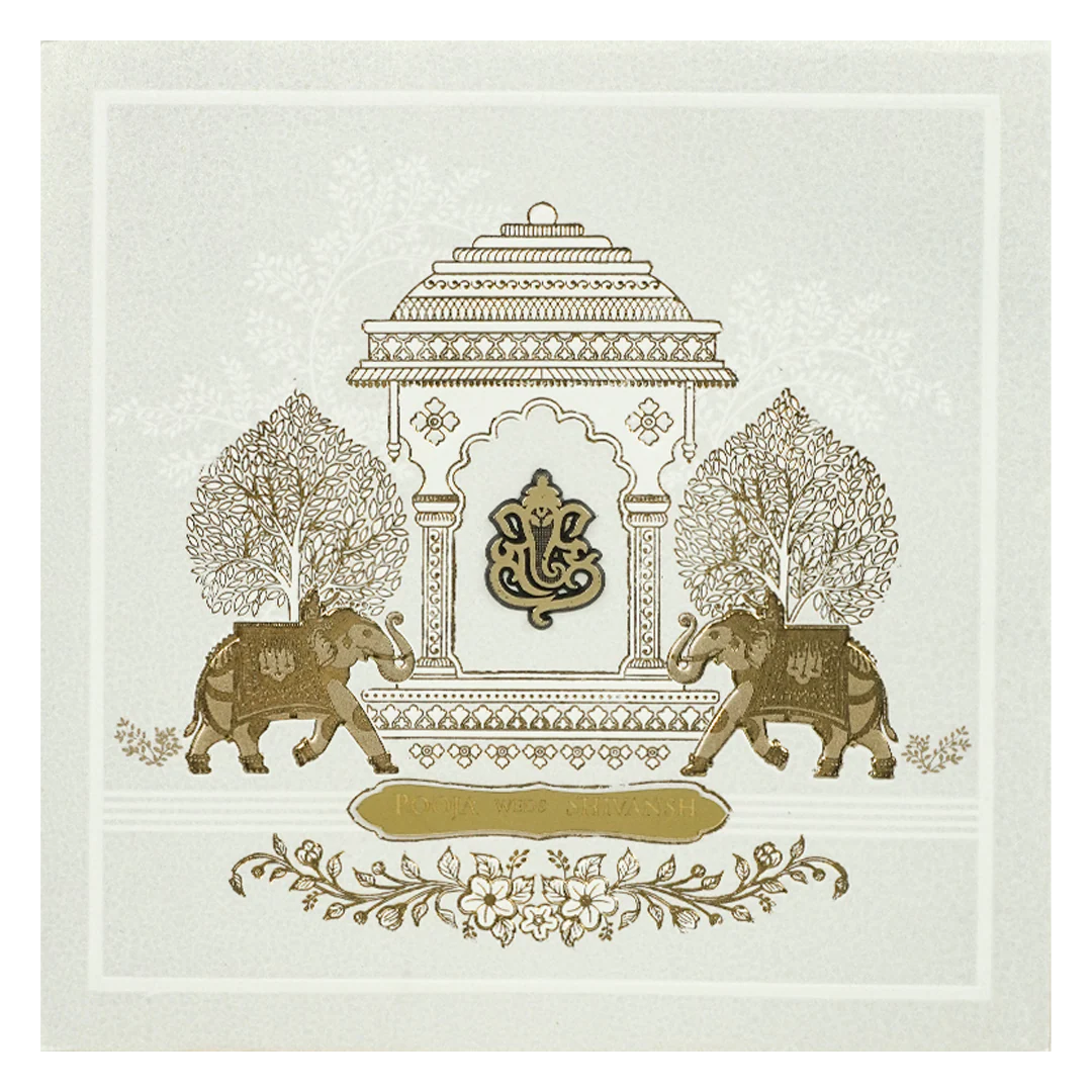White Ganesha Palace Padded Wedding Card-KRE27550 - Image 3