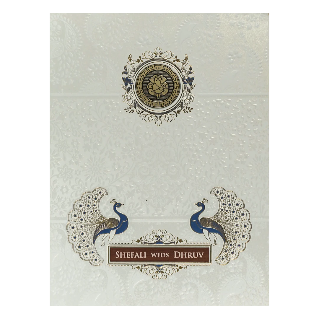 White Ganesha Peacock Wedding card-KRE28430 - Image 3