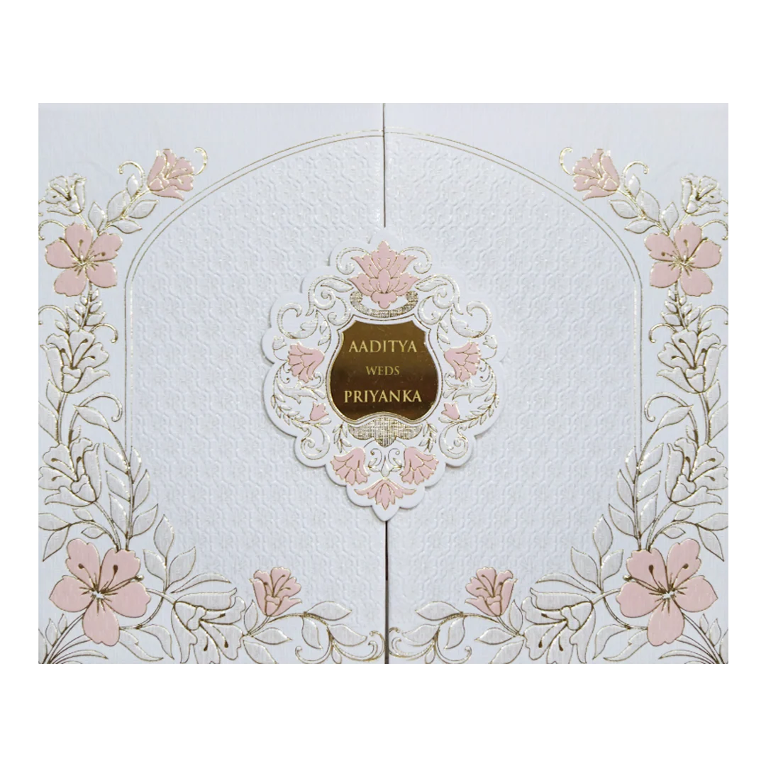 White Gatefold Padded Floral Wedding Card-KMMWD1112 - Image 3