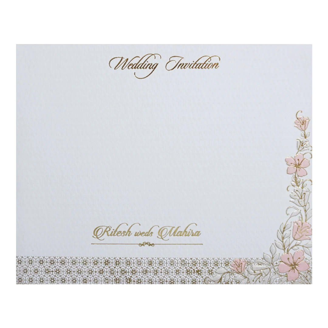 White Gatefold Padded Floral Wedding Card-KMMWD1112 - Image 4