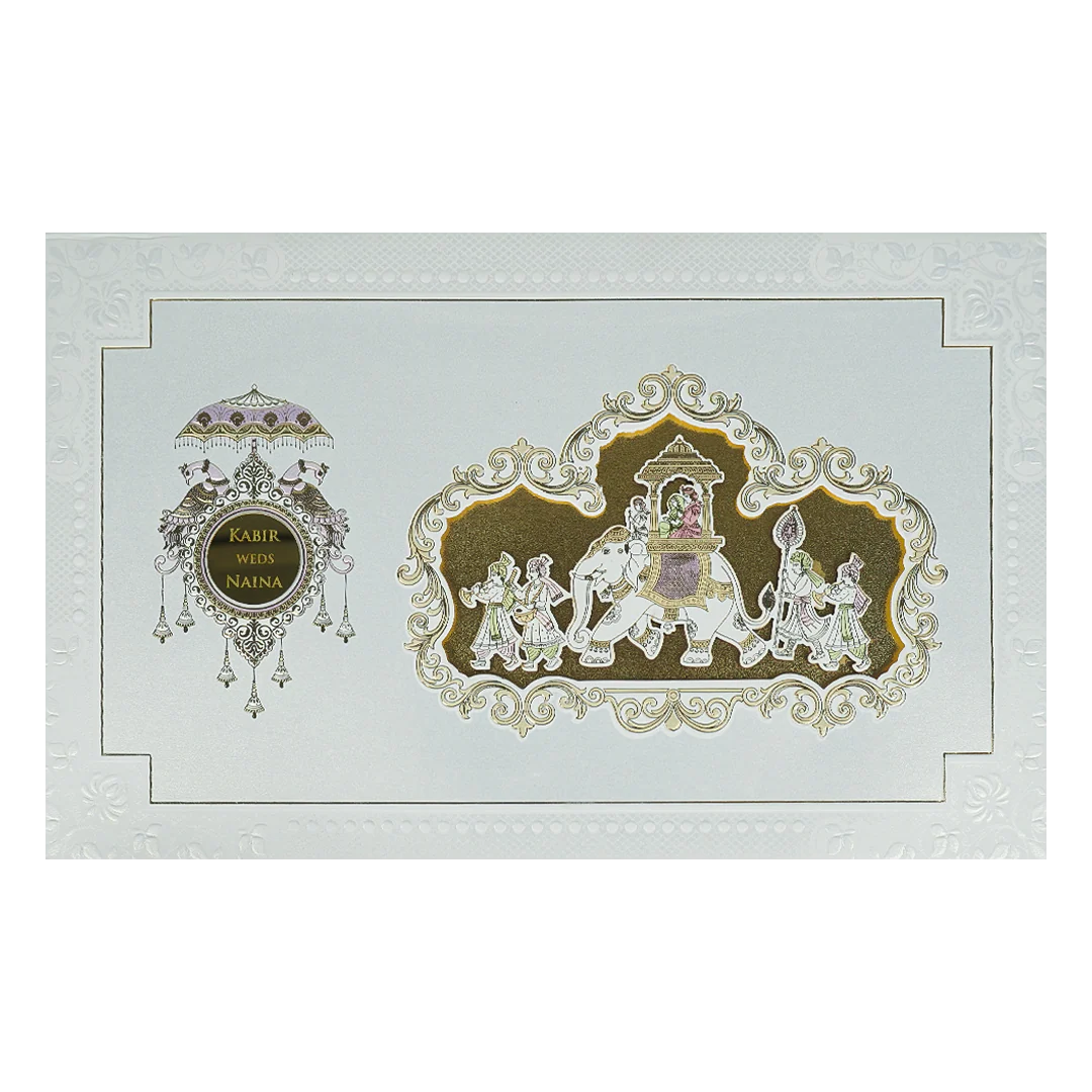 White Gold Barat Padded Wedding Card-KRE28070 - Image 3