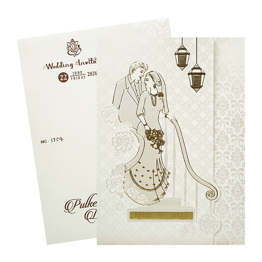 White Gold Couple Wedding Card-KJTS1704 - Image 2