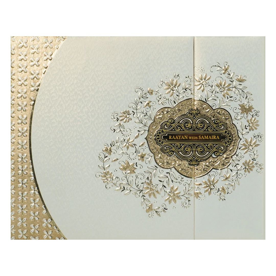 White Gold Embossed Floral Padded Wedding Card-KSSC2078 - Image 3