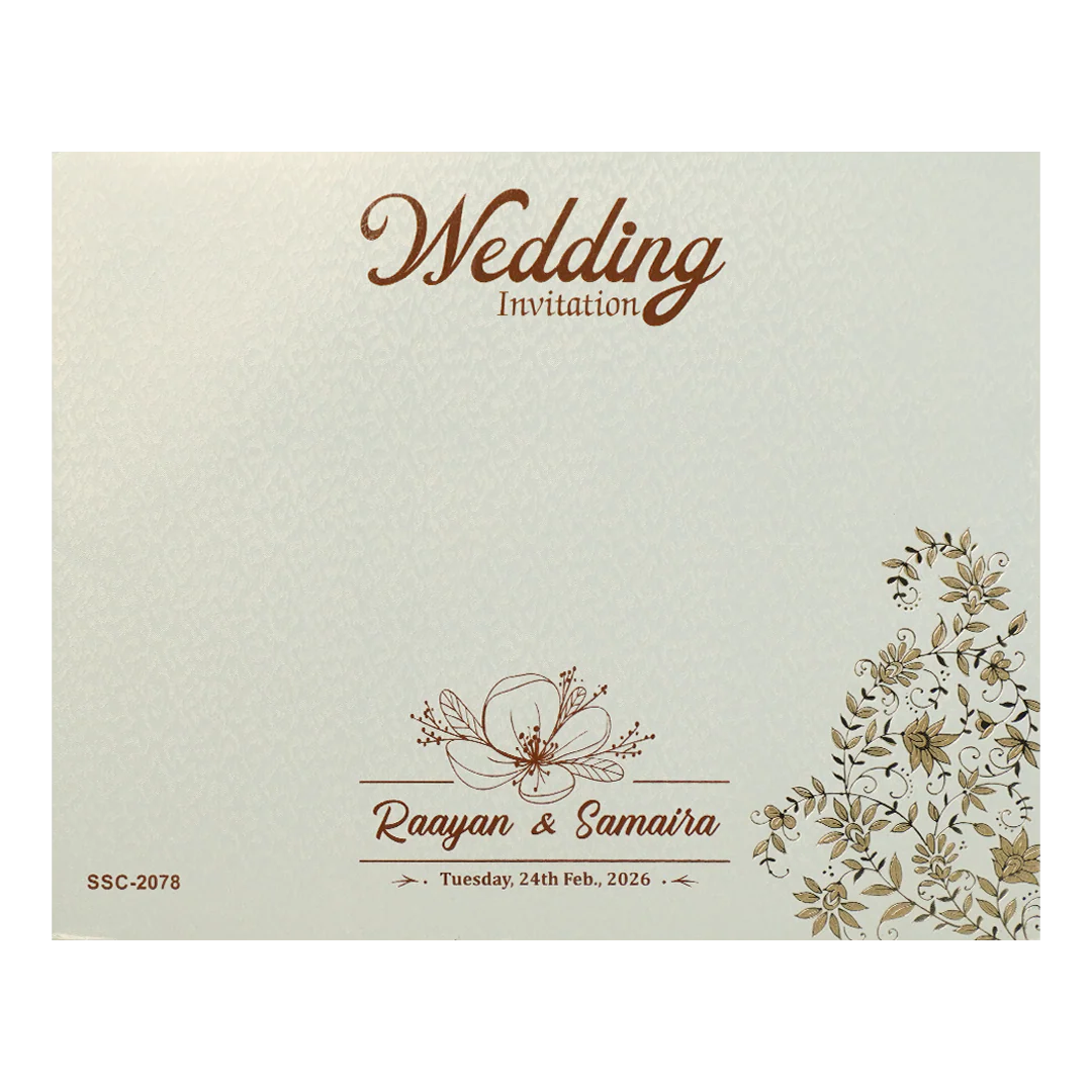 White Gold Embossed Floral Padded Wedding Card-KSSC2078 - Image 4