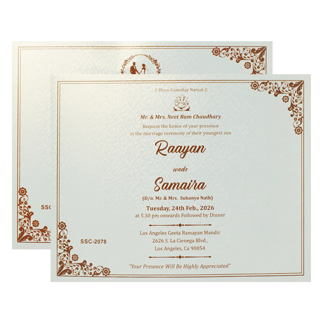 White Gold Embossed Floral Padded Wedding Card-KSSC2078 - Image 5