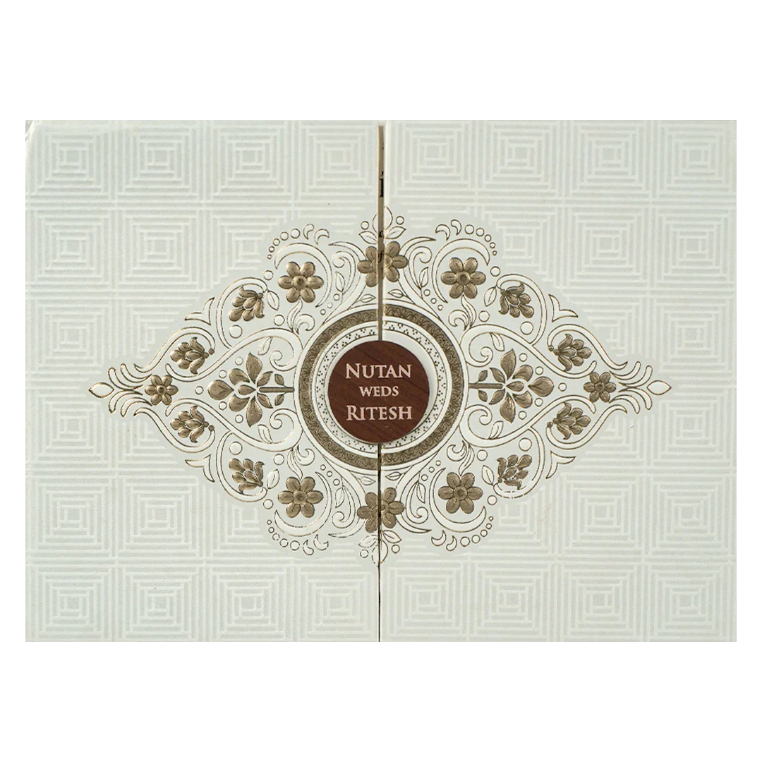 White Gold Embossed Floral Padded Wedding Card-KRE27400 - Image 3