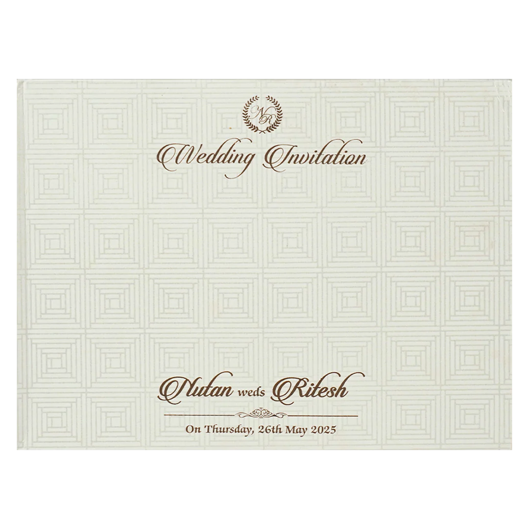 White Gold Embossed Floral Padded Wedding Card-KRE27400 - Image 4